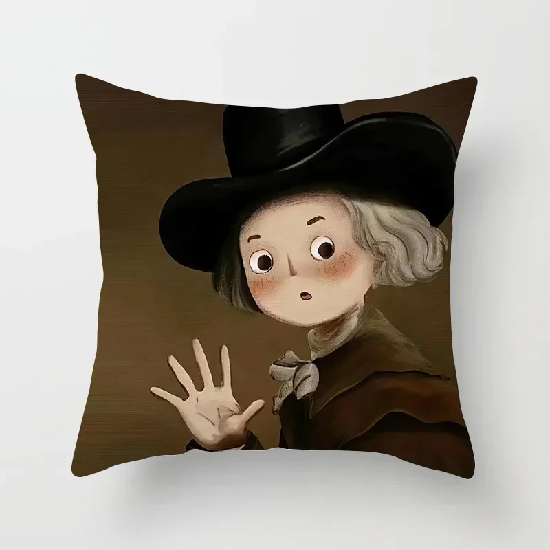 Creative Cartoon Oil Painting Mona Lisa Van Gogh Cushion Cover Portrait Painting Throw Pillow Case Cojines Decorativos Para Sofa