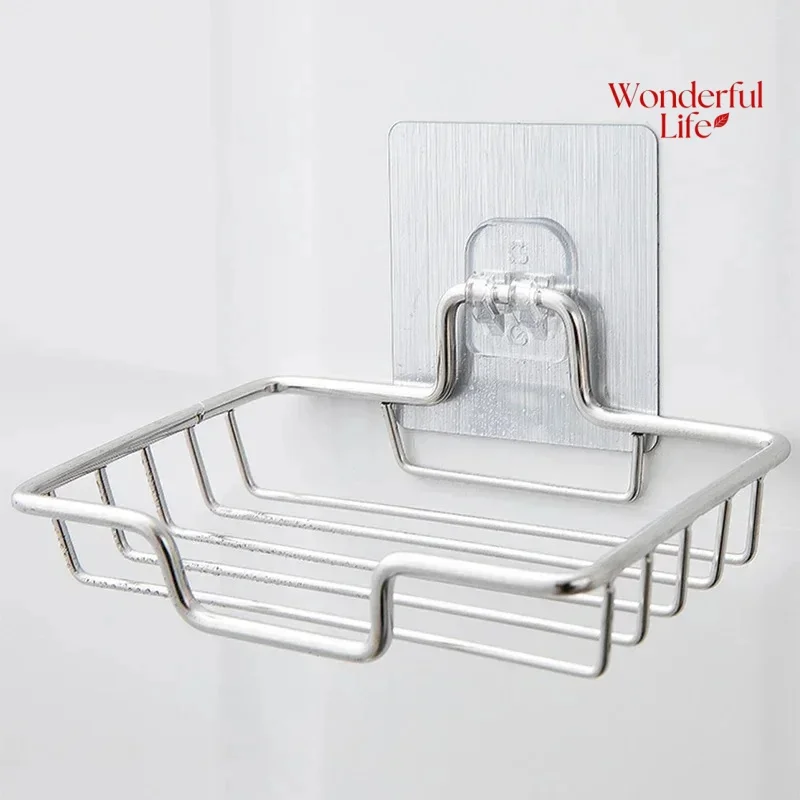 1Pcs Bathroom Soap Holder Wall Mounted Soap Rack Holder Stainless Steel Self Adhesive Soap Rack Wall Mounted Dish