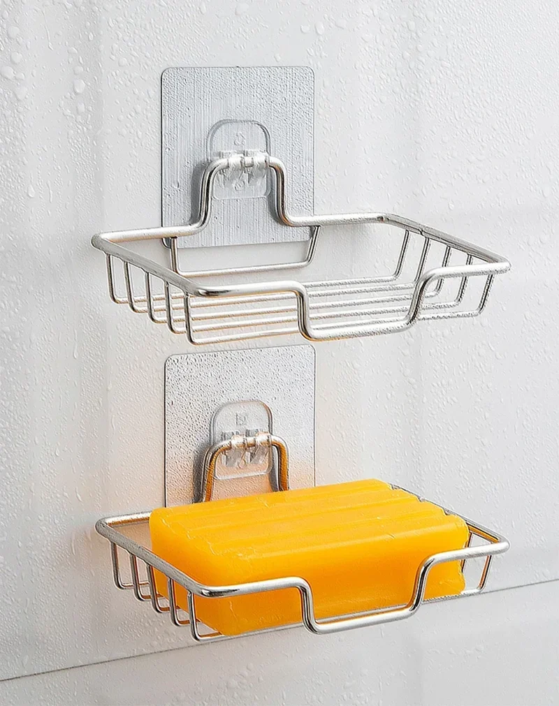 1Pcs Bathroom Soap Holder Wall Mounted Soap Rack Holder Stainless Steel Self Adhesive Soap Rack Wall Mounted Dish