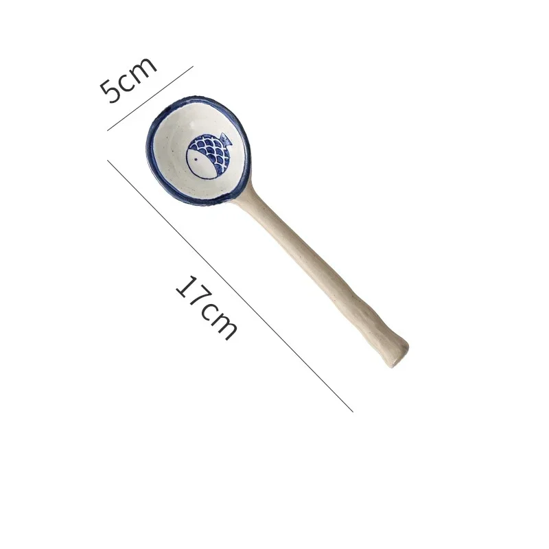 Cute Ceramic Flower Soup Spoon Kawaii Korean Ice Cream Hand Painted Dessert Spoon With Long Handle Kitchen Tableware Accessories