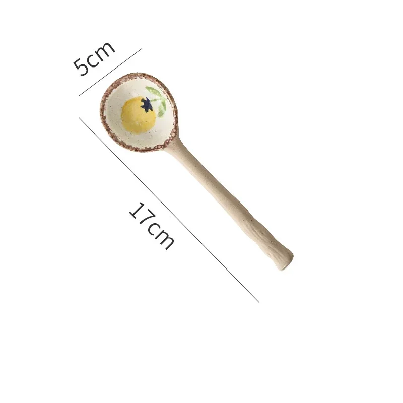 Cute Ceramic Flower Soup Spoon Kawaii Korean Ice Cream Hand Painted Dessert Spoon With Long Handle Kitchen Tableware Accessories