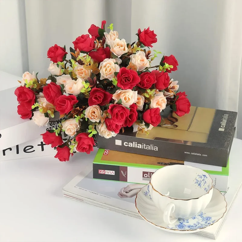 Silk rose Artificial Flowers Wedding Home Christmas Decoration bride Bouquet Diy gift Scrapbooking Wreaths wall Photography prop