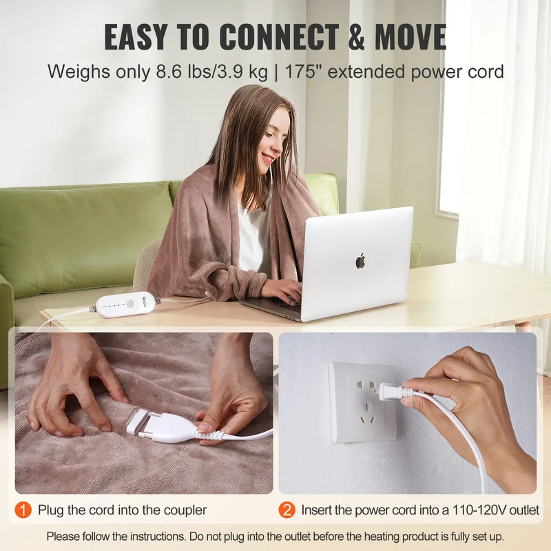 SucceBuy Heated Blanket Electric Throw 100" x 90"King Size Soft Flannel Heating Blanket with 10H Timer Auto-off 5 Heating Levels