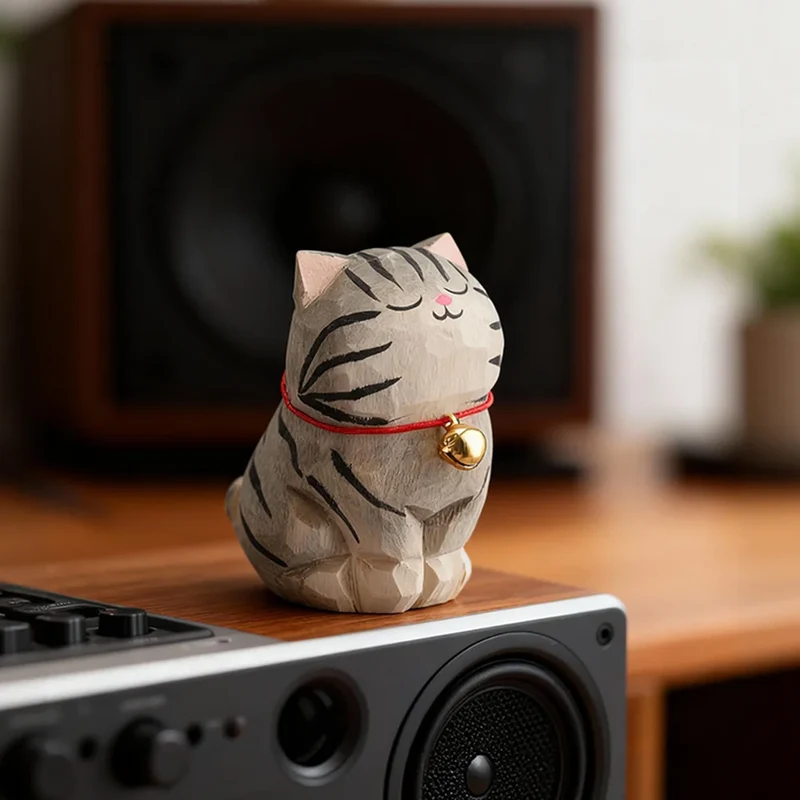 Cute Cat Animals Figurine Decorative Wooden Ornament Kitten Statue Calico Golden gradient cat Home Office Desk Car Decor Gift