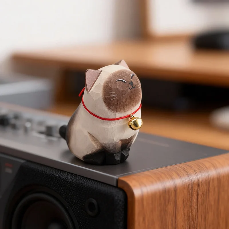 Cute Cat Animals Figurine Decorative Wooden Ornament Kitten Statue Calico Golden gradient cat Home Office Desk Car Decor Gift