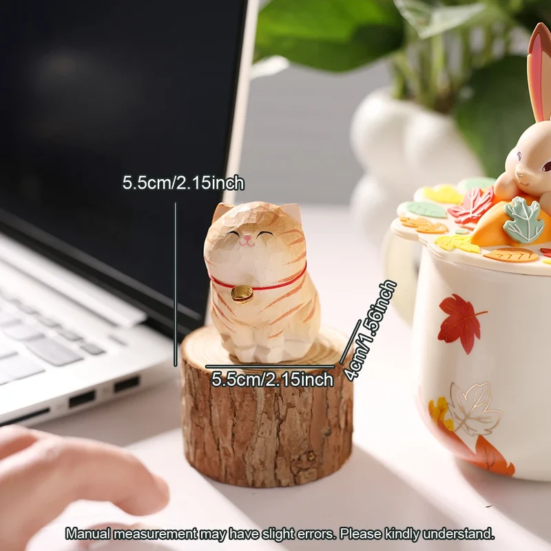 Cute Cat Animals Figurine Decorative Wooden Ornament Kitten Statue Calico Golden gradient cat Home Office Desk Car Decor Gift