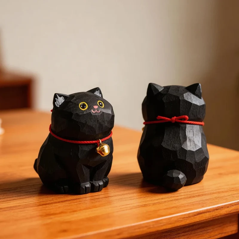 Cute Cat Animals Figurine Decorative Wooden Ornament Kitten Statue Calico Golden gradient cat Home Office Desk Car Decor Gift