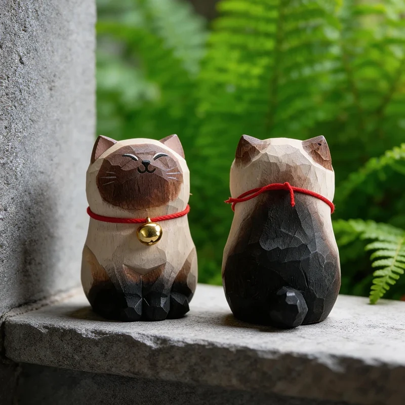 Cute Cat Animals Figurine Decorative Wooden Ornament Kitten Statue Calico Golden gradient cat Home Office Desk Car Decor Gift