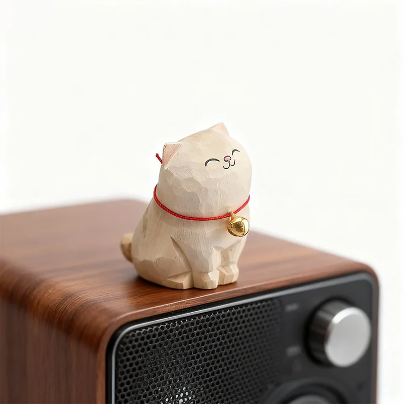 Cute Cat Animals Figurine Decorative Wooden Ornament Kitten Statue Calico Golden gradient cat Home Office Desk Car Decor Gift