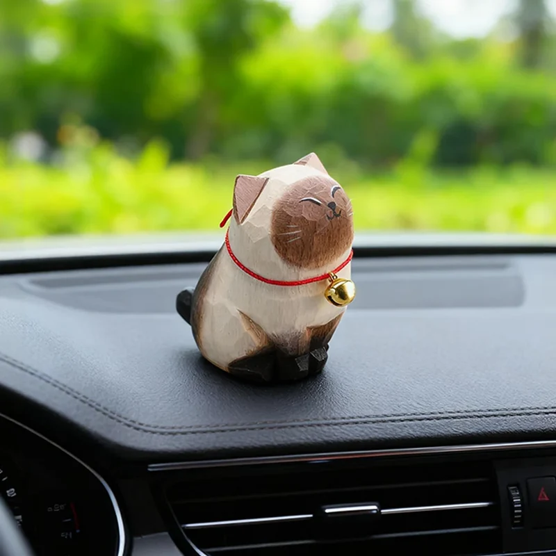 Cute Cat Animals Figurine Decorative Wooden Ornament Kitten Statue Calico Golden gradient cat Home Office Desk Car Decor Gift