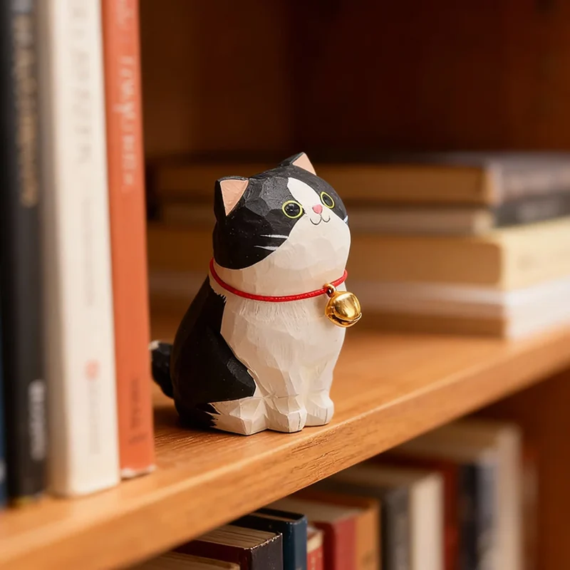 Cute Cat Animals Figurine Decorative Wooden Ornament Kitten Statue Calico Golden gradient cat Home Office Desk Car Decor Gift