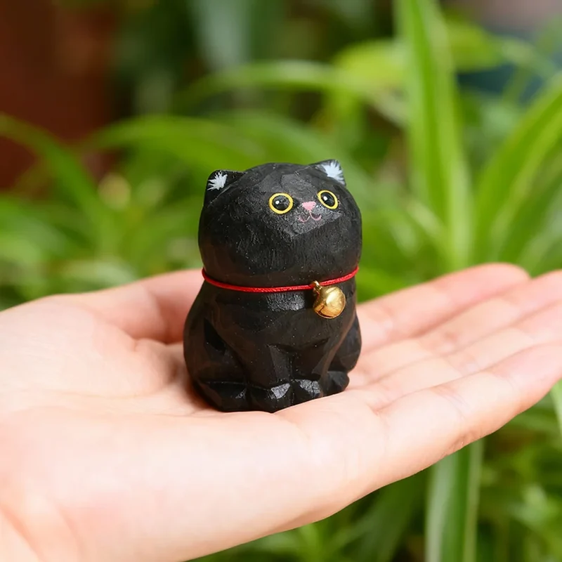 Cute Cat Animals Figurine Decorative Wooden Ornament Kitten Statue Calico Golden gradient cat Home Office Desk Car Decor Gift