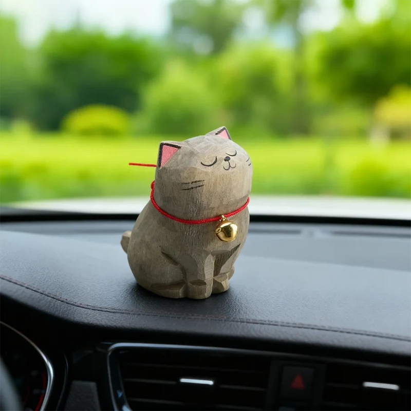 Cute Cat Animals Figurine Decorative Wooden Ornament Kitten Statue Calico Golden gradient cat Home Office Desk Car Decor Gift