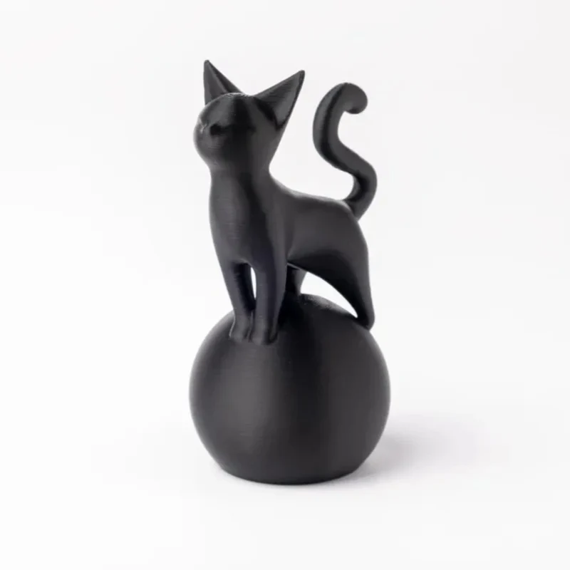 Cat Sculpture on The Ball -3D Artistic Sitting Cat Statue, Minimally Black Decoration, Cat Spherical Base Decorative Ornament