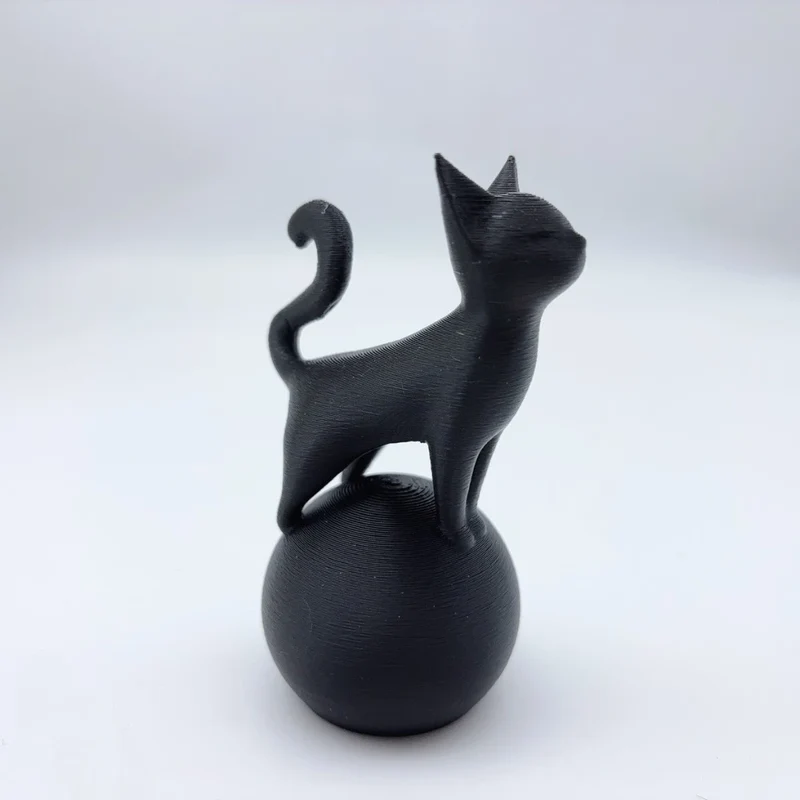 Cat Sculpture on The Ball -3D Artistic Sitting Cat Statue, Minimally Black Decoration, Cat Spherical Base Decorative Ornament