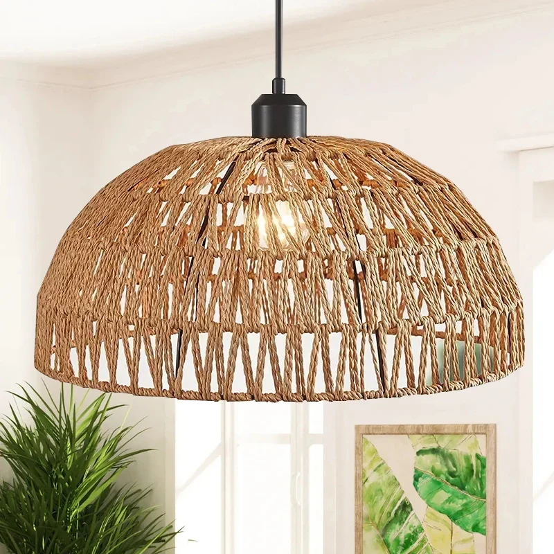 Japanese Style Hemp Rope Pendant Light, Countryside Dining Room, Bedroom, Living Room, E27 Ball Bubble Handmade Pendant Light