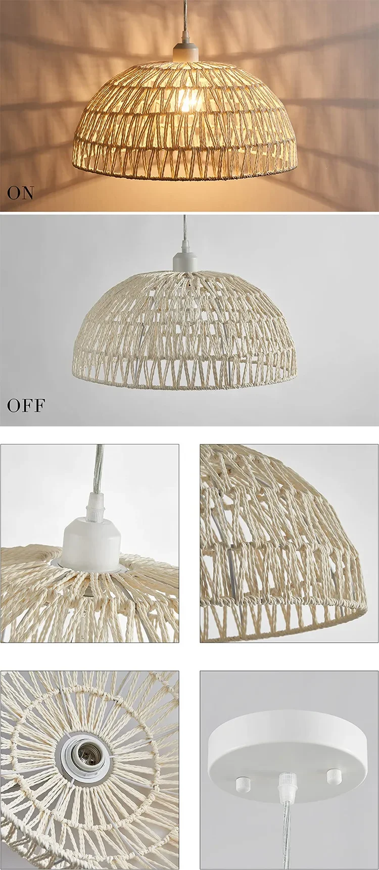 Japanese Style Hemp Rope Pendant Light, Countryside Dining Room, Bedroom, Living Room, E27 Ball Bubble Handmade Pendant Light