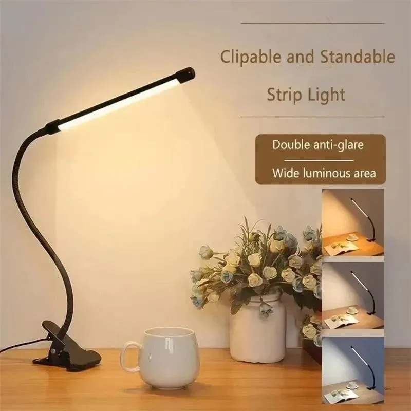LED Adjustable Table Lamp USB 3 Colors Eye Protection Study Night Lamps Clip On Dimmable for Home Office Reading Led Desk Lamps