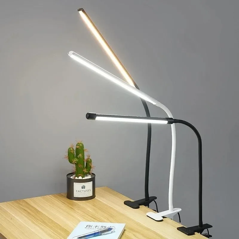 LED Adjustable Table Lamp USB 3 Colors Eye Protection Study Night Lamps Clip On Dimmable for Home Office Reading Led Desk Lamps