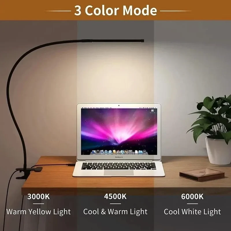 LED Adjustable Table Lamp USB 3 Colors Eye Protection Study Night Lamps Clip On Dimmable for Home Office Reading Led Desk Lamps