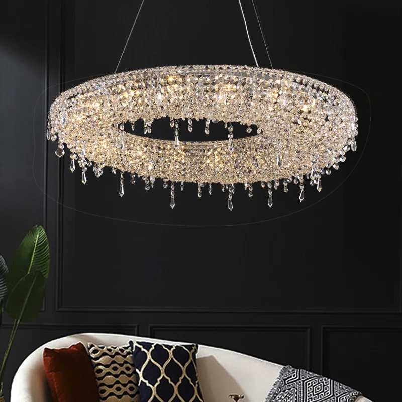 2025 Modern Luxury Round Oval Crystal Chandelier For Living Dining Room Chrome Luster LED Pendant Lights Hotel Duplex Villa Lamp