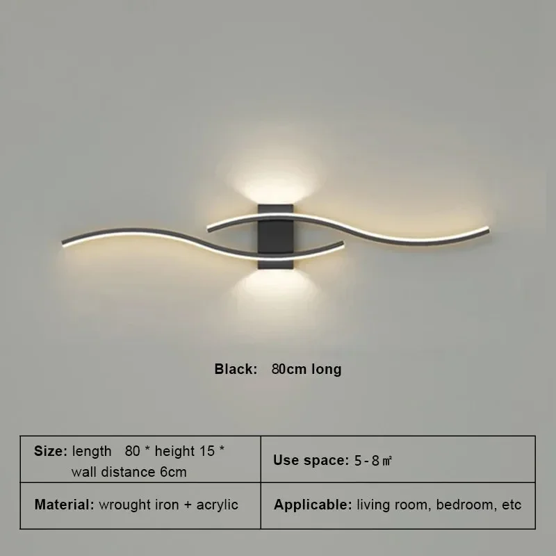 LED Wall Lamp 60/80CM Remote Control Wall Sconce Living Room TV Background Decor Bedroom Kitchen Stair Home Decor Led Lighting