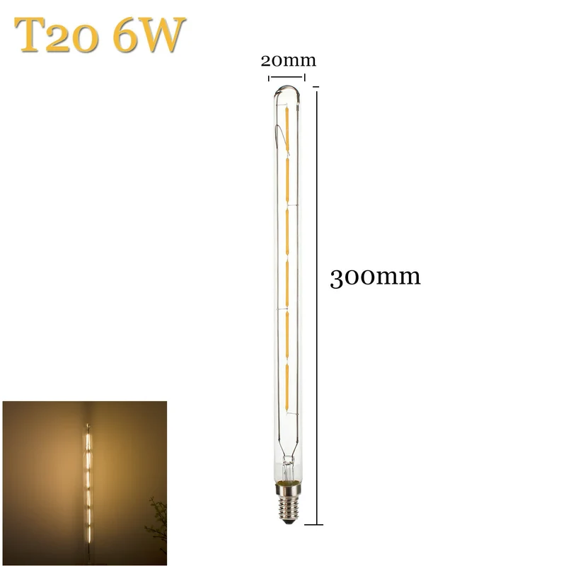 3W 4W 6W T20 E14 LED Tube Light Bulb SES Vintage Retro Filament COB 220V 240V Tubular Antique Lamp 2700K Warm White Glass Shell