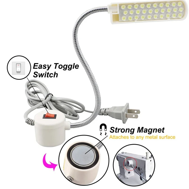 Dimmable Sewing Machine LED Lights Flexible Work Lamp Industrial Lighting Magnetic Sewing Light 20/30LEDs for Drill Press Lathe