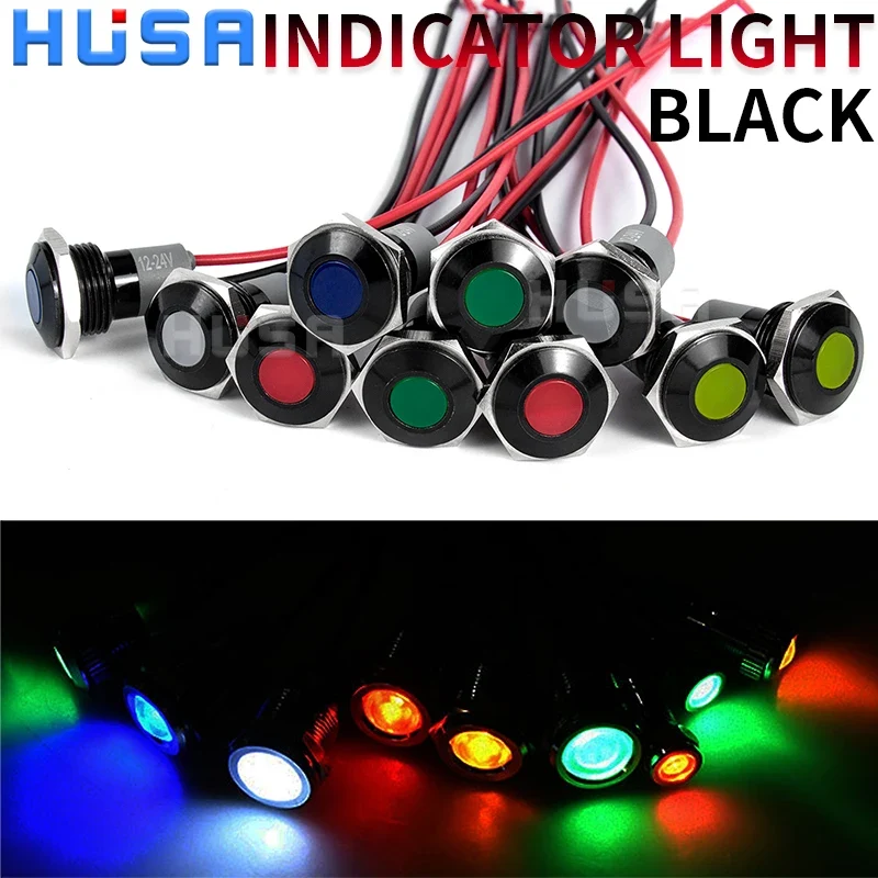 1pcs Alumina LED Warning Indicator Light Signal Lamp Pilot Wire 3-6 12-24 220V 6/8/10/12/16/19/22mm Power Waterproof IP65 Black