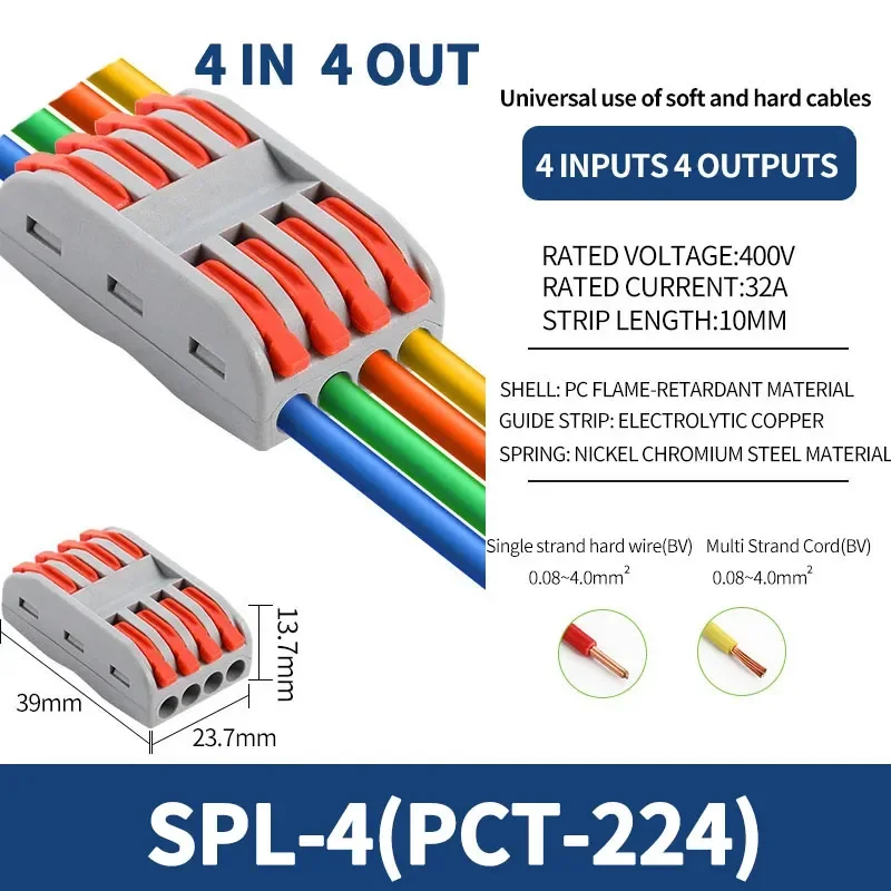 SPL2/3/4/5 Connector Wiring Terminal Quick PCT Lamp Wire Connector Parallel Wire Junction Box 1/2/3/4/5 in Multiple Out Splitter