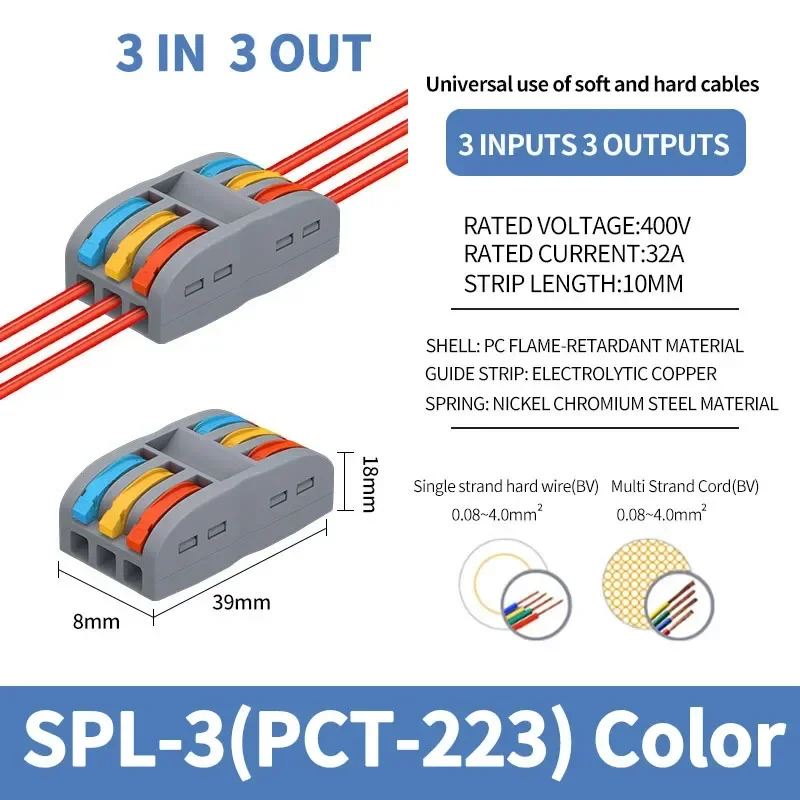 SPL2/3/4/5 Connector Wiring Terminal Quick PCT Lamp Wire Connector Parallel Wire Junction Box 1/2/3/4/5 in Multiple Out Splitter