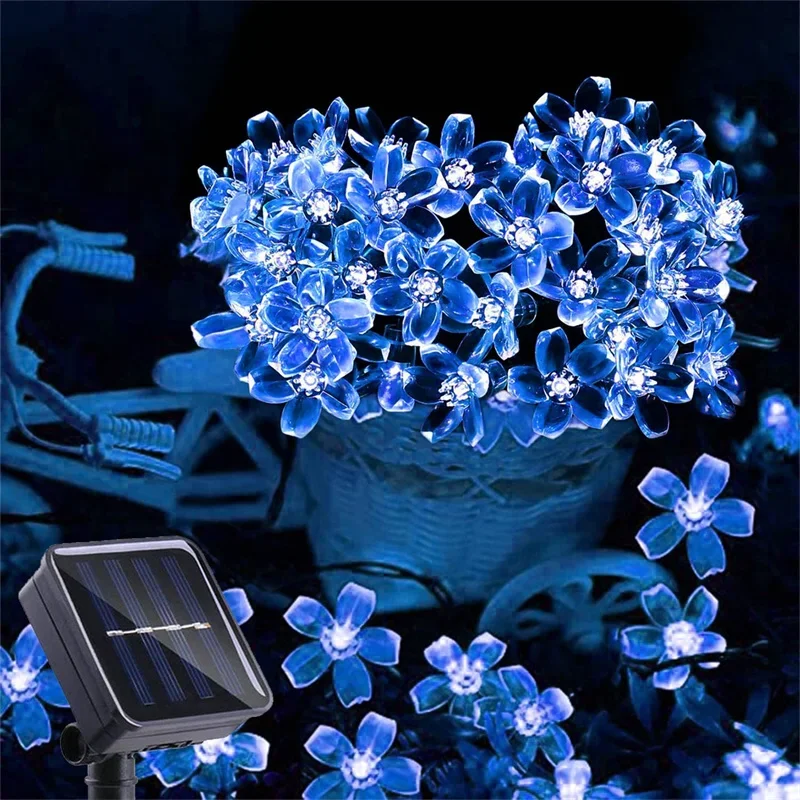 Solar Fairy String Light Sakura Garlands 5/7/12/22M Peach Flower CherryLED Lamp For Wedding Party Garden Christmas Outdoor Decor