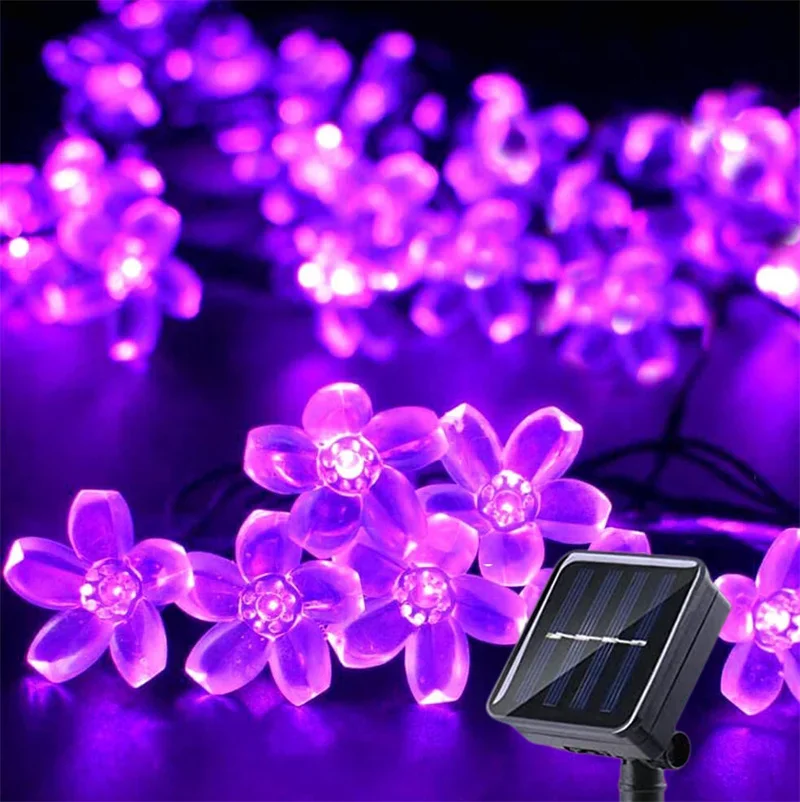 Solar Fairy String Light Sakura Garlands 5/7/12/22M Peach Flower CherryLED Lamp For Wedding Party Garden Christmas Outdoor Decor