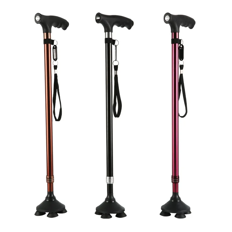 1pc Old People Crutch 60-94cm Telescoping Aluminum Alloy Rod Walking Stick T-handle with Lamp