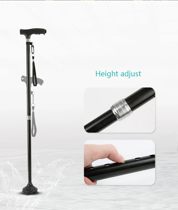 1pc Old People Crutch 60-94cm Telescoping Aluminum Alloy Rod Walking Stick T-handle with Lamp