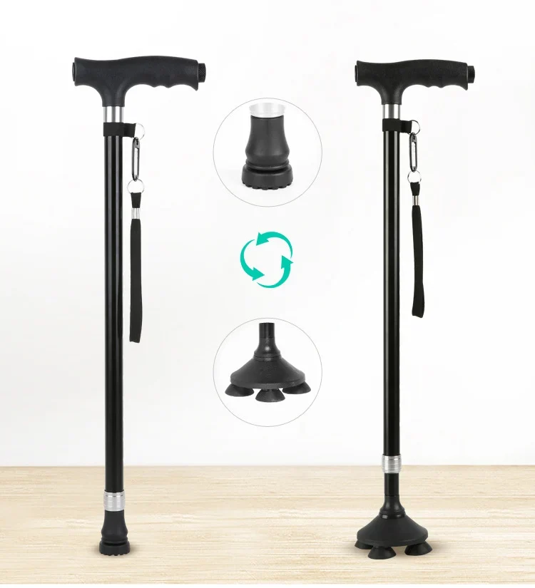 1pc Old People Crutch 60-94cm Telescoping Aluminum Alloy Rod Walking Stick T-handle with Lamp