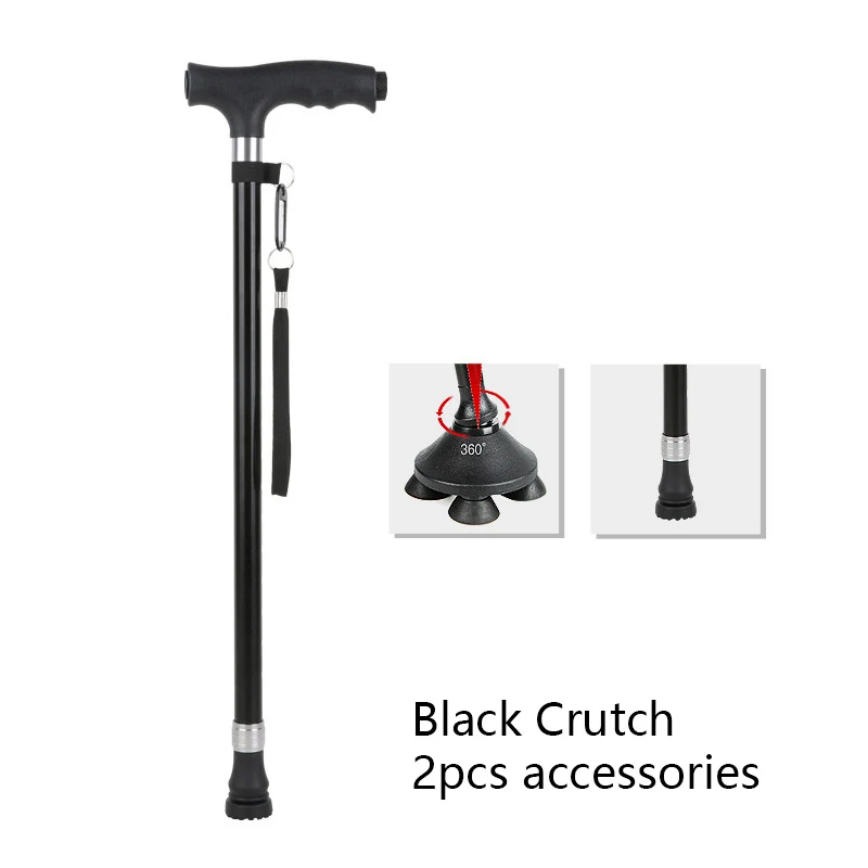 1pc Old People Crutch 60-94cm Telescoping Aluminum Alloy Rod Walking Stick T-handle with Lamp