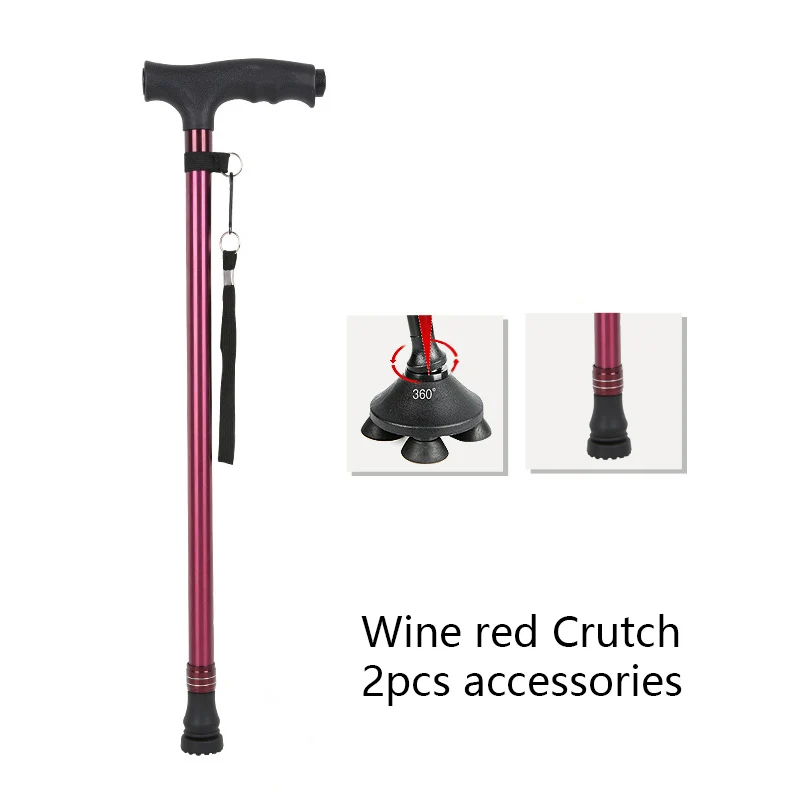 1pc Old People Crutch 60-94cm Telescoping Aluminum Alloy Rod Walking Stick T-handle with Lamp