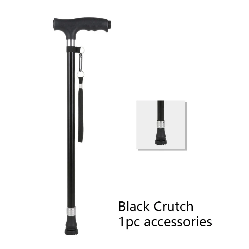 1pc Old People Crutch 60-94cm Telescoping Aluminum Alloy Rod Walking Stick T-handle with Lamp