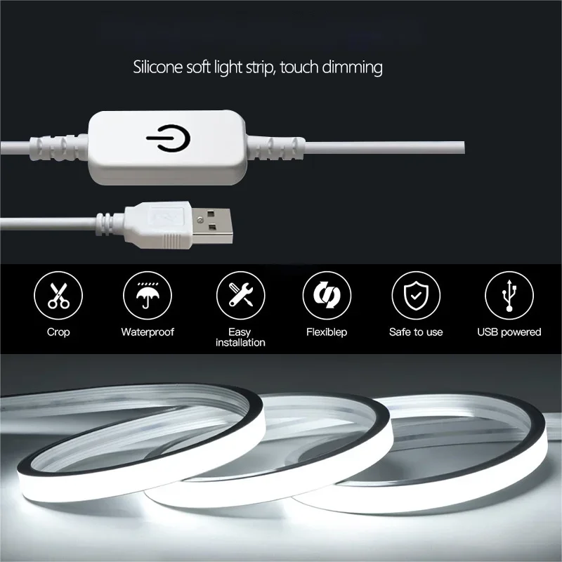 5V USB Neon Lamp Dimmable Waterproof Flexible Tape Touch Sensor LED Neon Sign Light Strip Bedroom Backlight DIY Decor