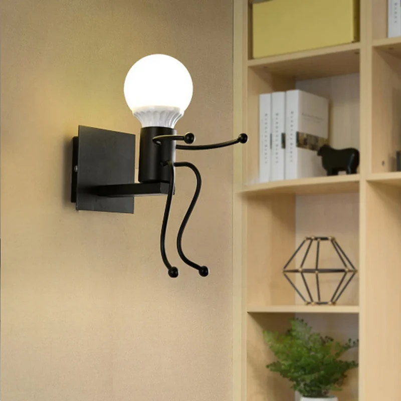 Humanoid Creative Wall Light Modern Simple Little Man Bedside Lamp Sconce Indoor Decor Hanging Lighting for Children Bedroom LED