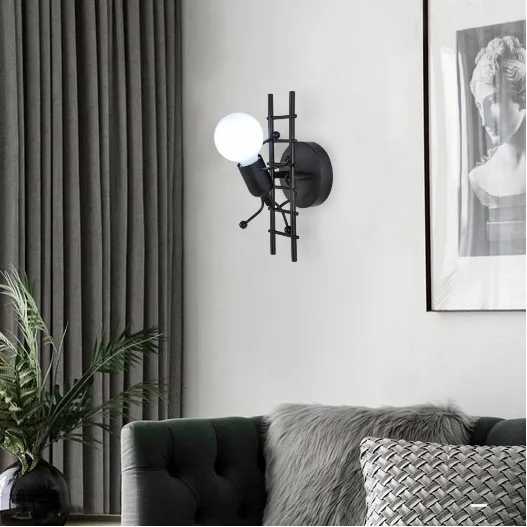 Humanoid Creative Wall Light Modern Simple Little Man Bedside Lamp Sconce Indoor Decor Hanging Lighting for Children Bedroom LED