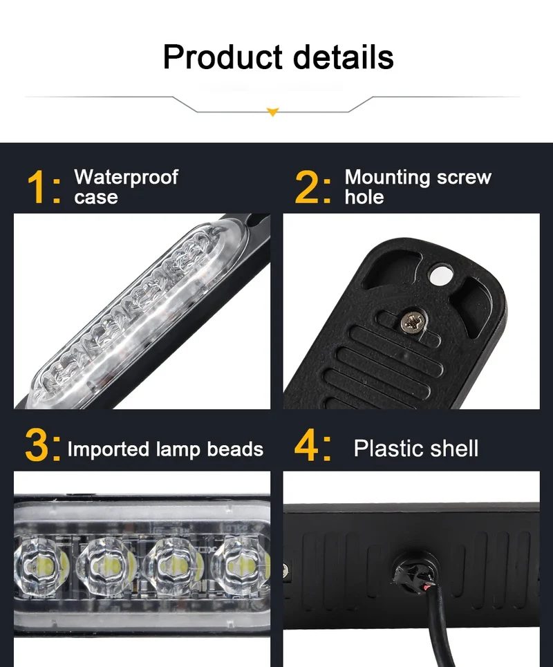 Car Grill Signal light FLASHING Warning Light trailer led lights 4 LED emergency lamp police strobe light TRUCK motorcycle SUV
