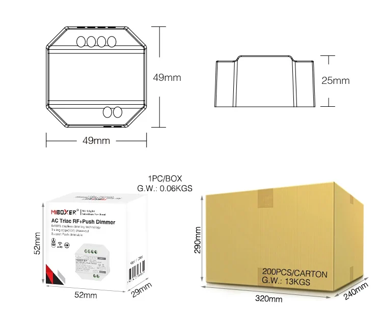 Miboxer TRI-C1 AC Triac Dimmer Single Color Controller 110-220V Push Dim Wall WiFi PWM RF Voice Control For Filament Lamp