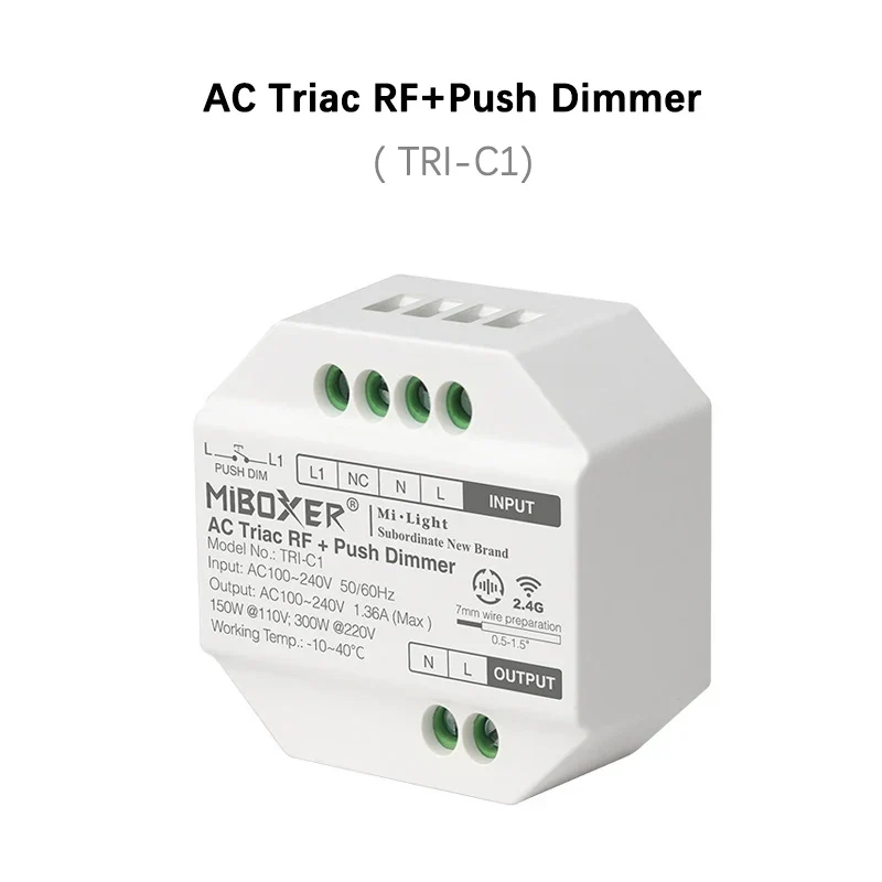 Miboxer TRI-C1 AC Triac Dimmer Single Color Controller 110-220V Push Dim Wall WiFi PWM RF Voice Control For Filament Lamp