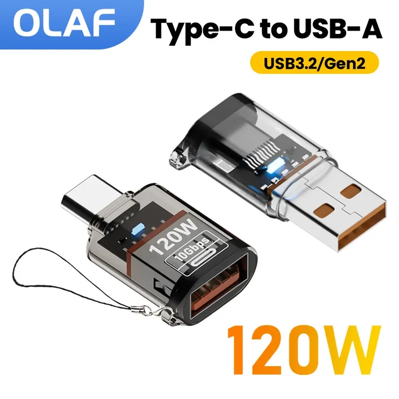 Olaf 120W Type C To USB A OTG Adapter USB 3.2 to Type C Fast Charging Connector For iPhone 15 16 Macbook iPad Huawei P60Xiaomi