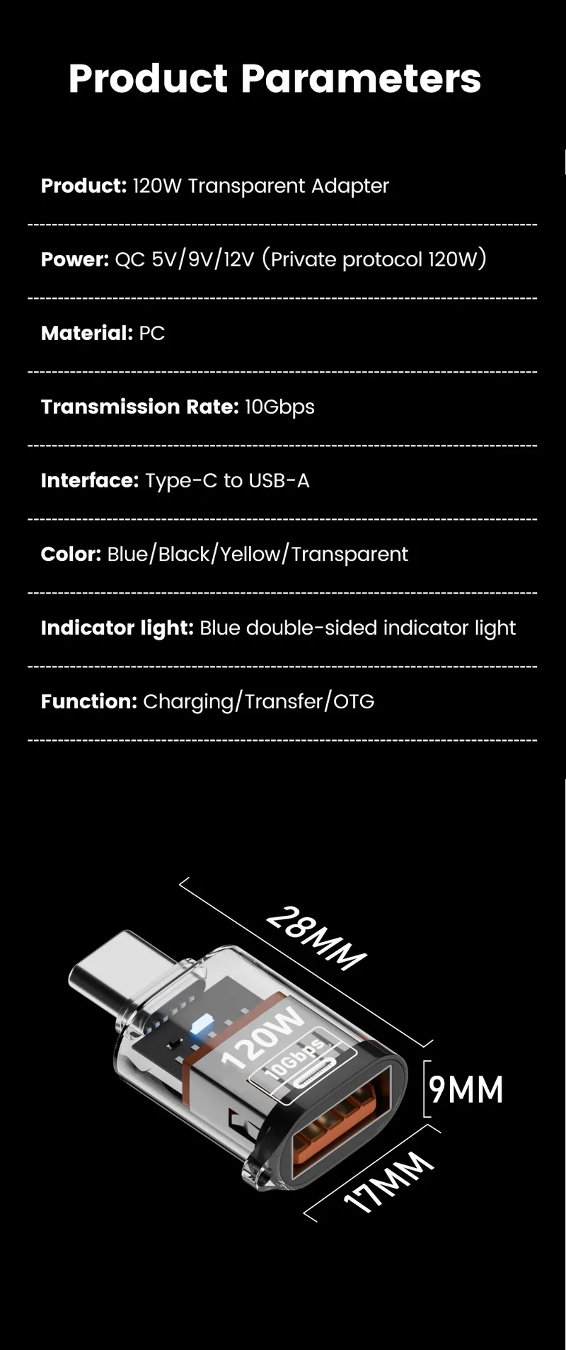 Olaf 120W Type C To USB A OTG Adapter USB 3.2 to Type C Fast Charging Connector For iPhone 15 16 Macbook iPad Huawei P60Xiaomi