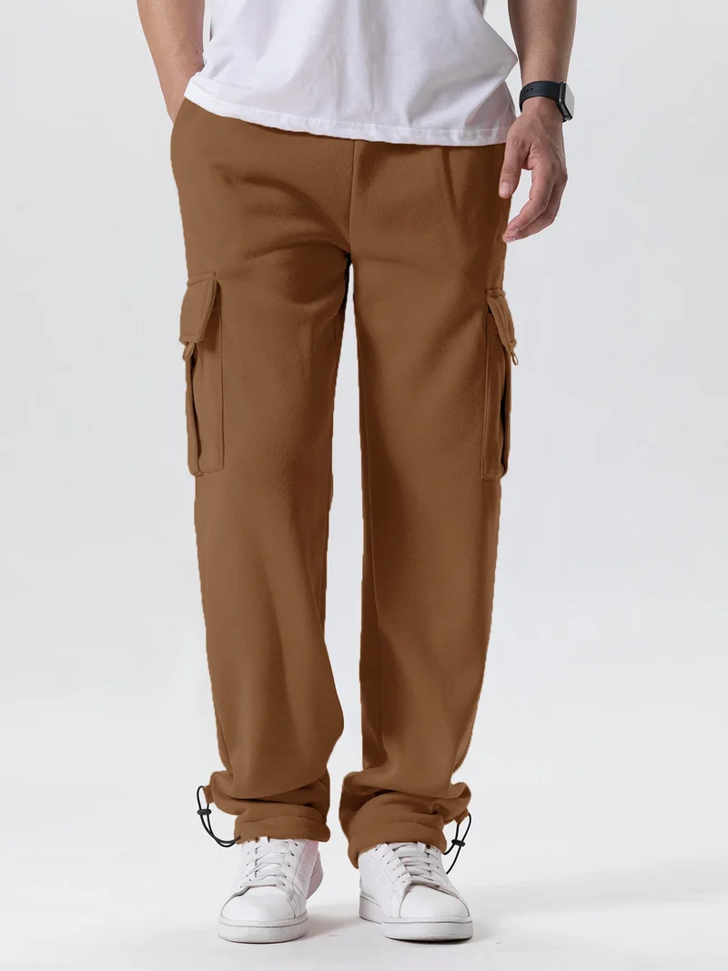 Mens Sweatpants Straight Fit Joggers for Sports and Streetwear Loose Oversized Drawstring Long Pants Men Multi-pocket Pants