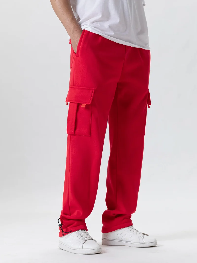 Mens Sweatpants Straight Fit Joggers for Sports and Streetwear Loose Oversized Drawstring Long Pants Men Multi-pocket Pants