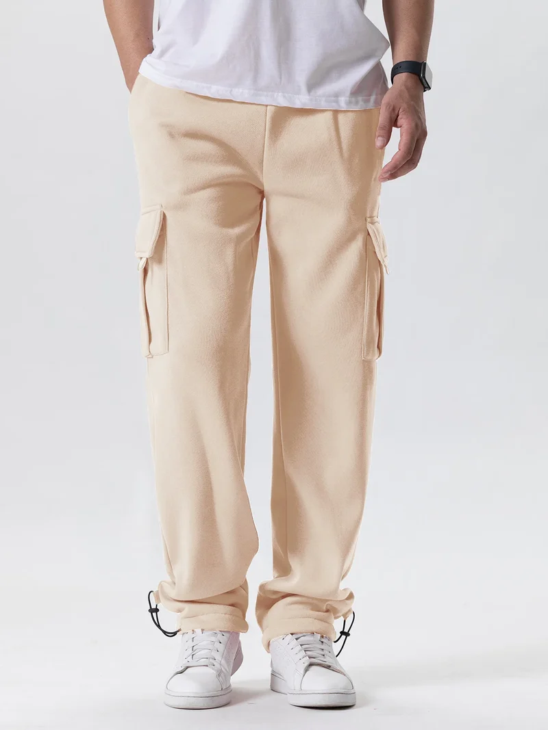 Mens Sweatpants Straight Fit Joggers for Sports and Streetwear Loose Oversized Drawstring Long Pants Men Multi-pocket Pants